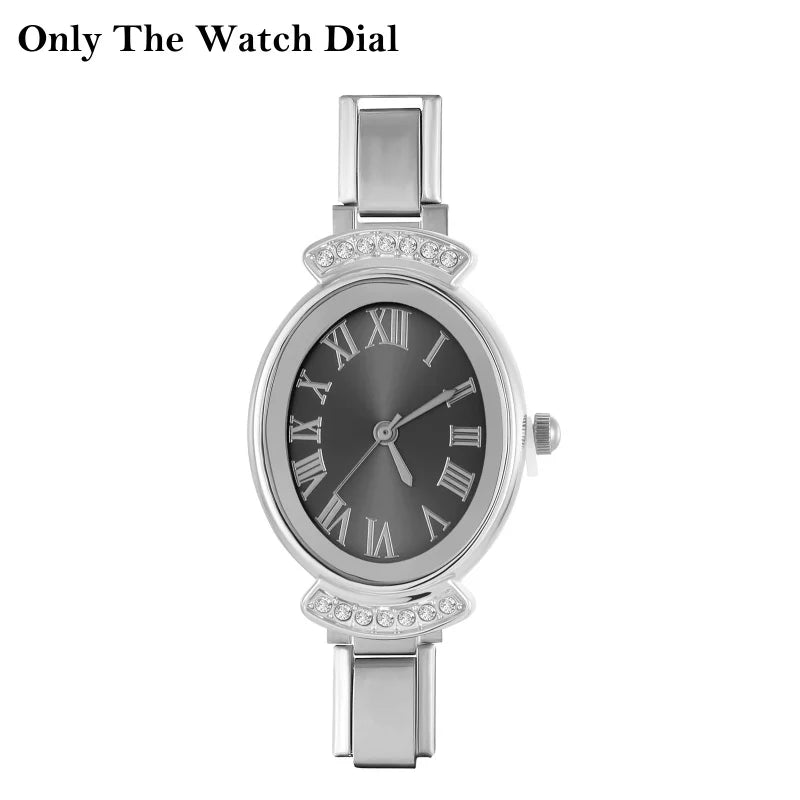 Trendy DIY Width Italian Elastic Charm Stainless Oval Round Zircon