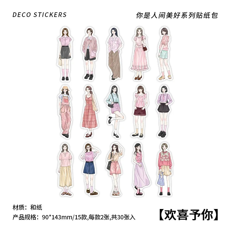 30Pcs/pack Creative Korean Cartoon Character Stickers DIY Manual Diary Scrapbook Materials Cute Stationery Stickers Qme D