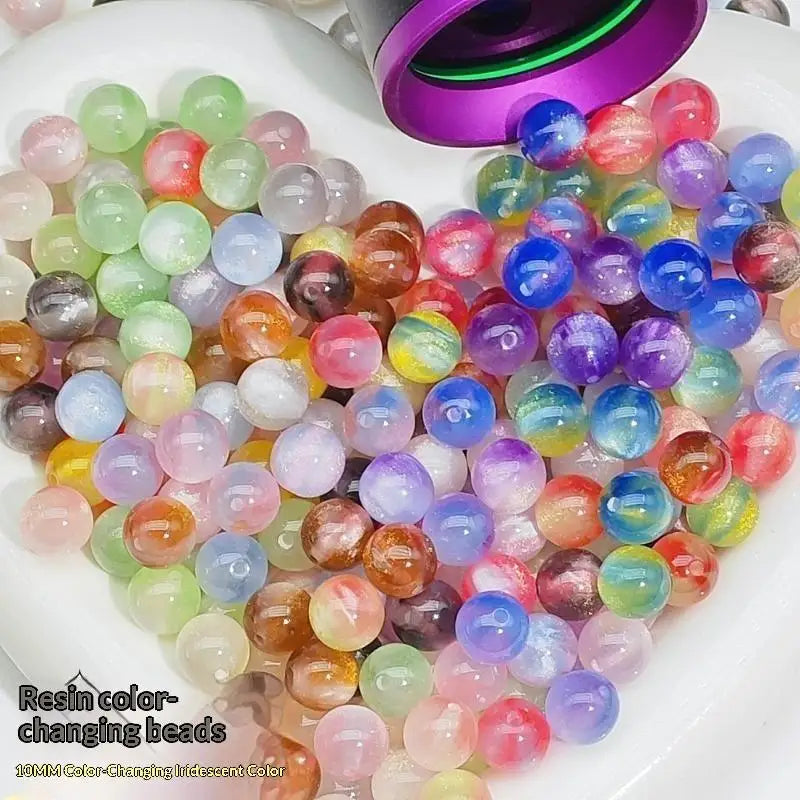10mm UV Reactive Cat Eye Resin Round Beads 10Pcs Color Shift Spacer Beads DIY Handmade Jewelry Making Accessories Charms Qme A3