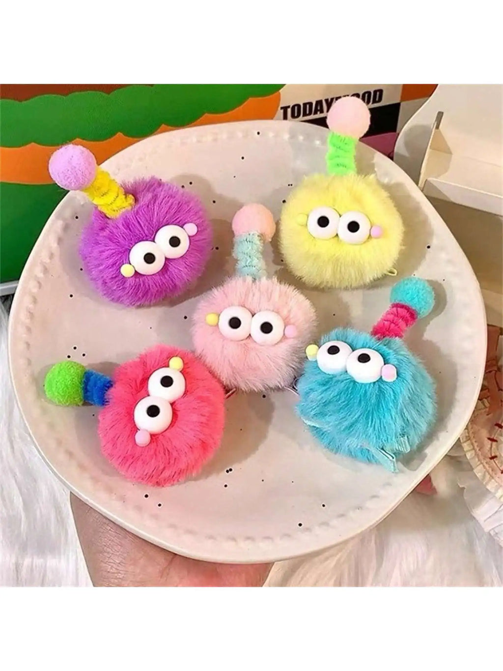 Women's Hair Clips Colorful Cute Furry Baby Coal Balls Soft Cartoon Qme