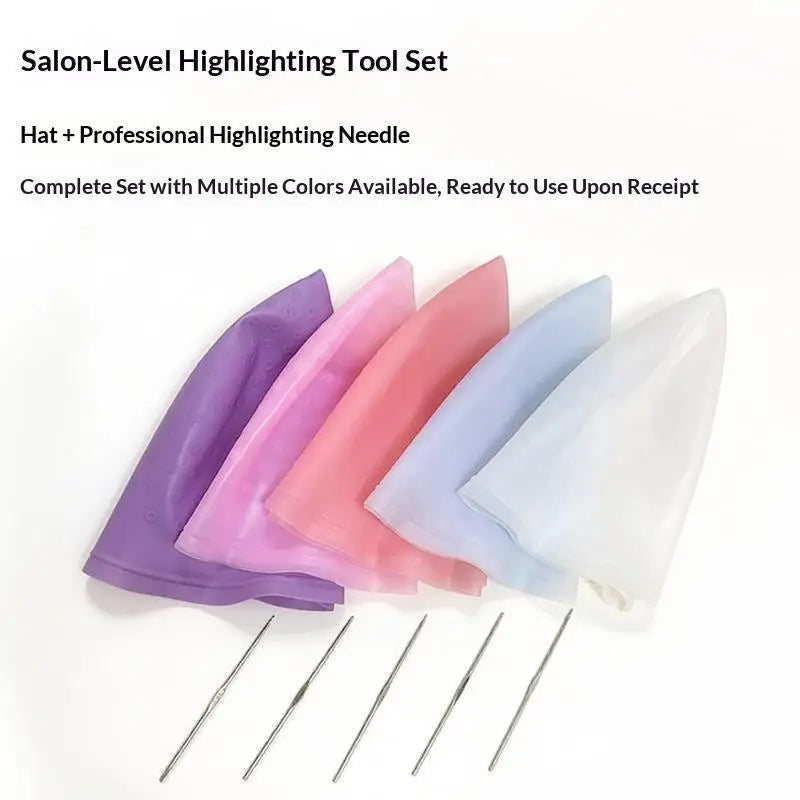 Pink Professional Silicone Hair Coloring Cap Hook Needle Durable Qme