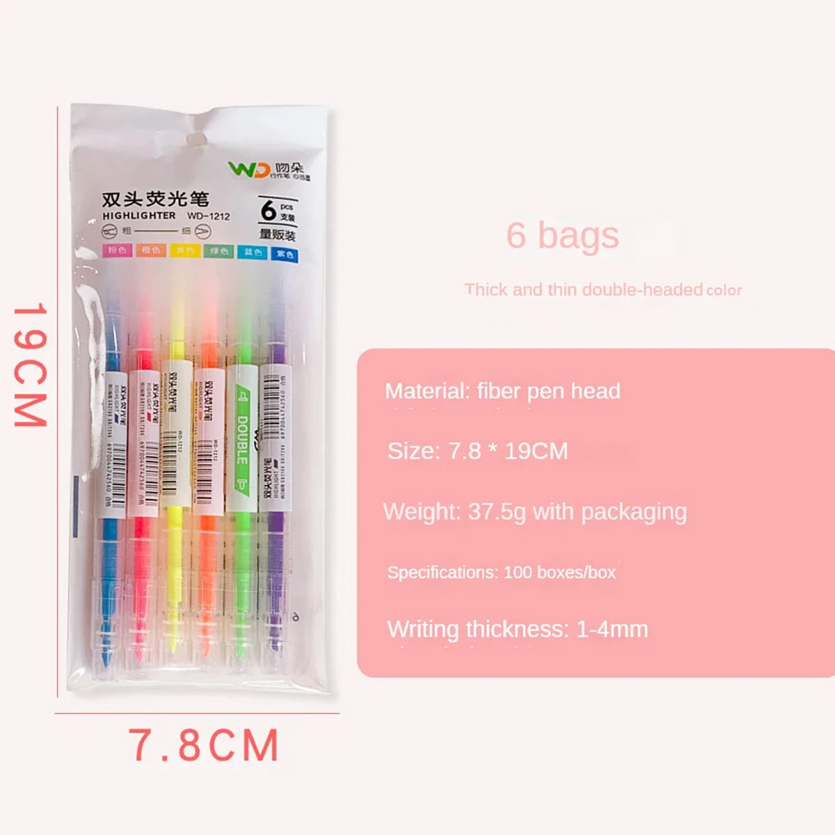 3/6Pcs/Set Double Head Fluorescent Highlighter Pen Markers Pastel Drawing Pen for Student School Office Supplies Cute Stationery Qme 6 pcs A