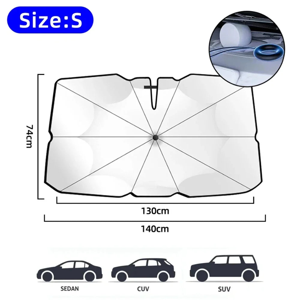 2024 Upgraded Car Windshield Sun Shade Umbrella Foldable Car Sunshade Front Window Cover for UV Ray Block & Sun Heat Protection Qme Pull Ring S
