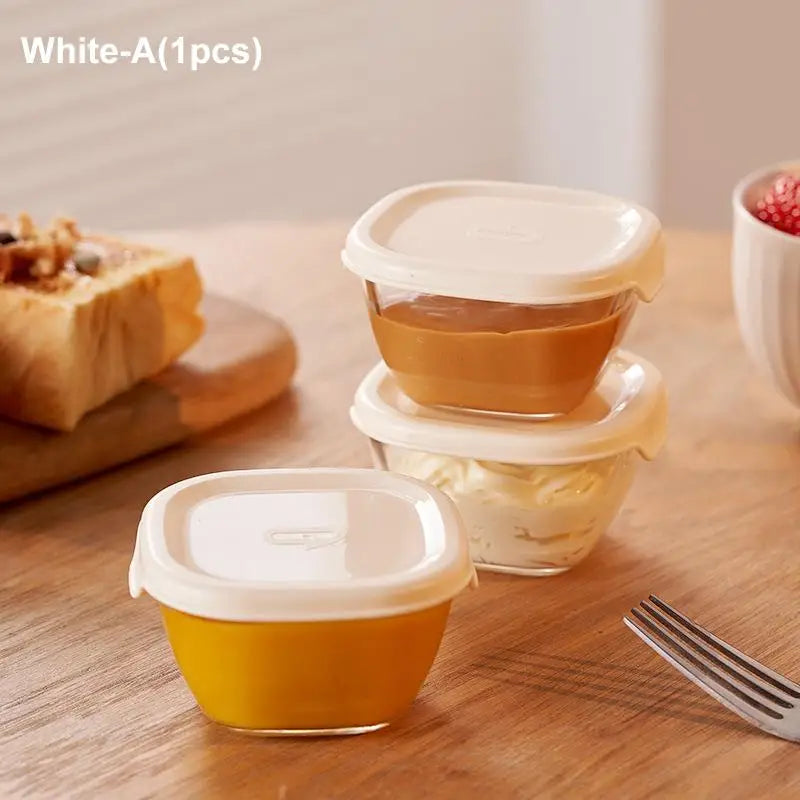 120/260ml Glass Small Sauce Cup Seasoning Dish With Lid Leak-Proof Round Square Dipping Bowl Kitchen Outdoor Camping Tableware Qme 120ML White