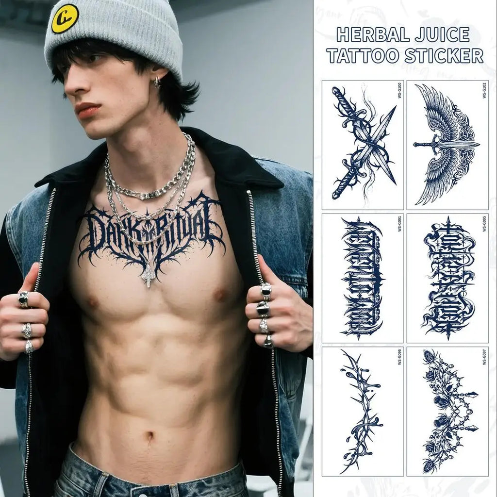 A Long Lasting Cyan Thorn Fake Tattoo Stickers 4/6/9Pcs, Non-Reflective Waterproof Temporary Decals for Belly Chest Back Waist Qme
