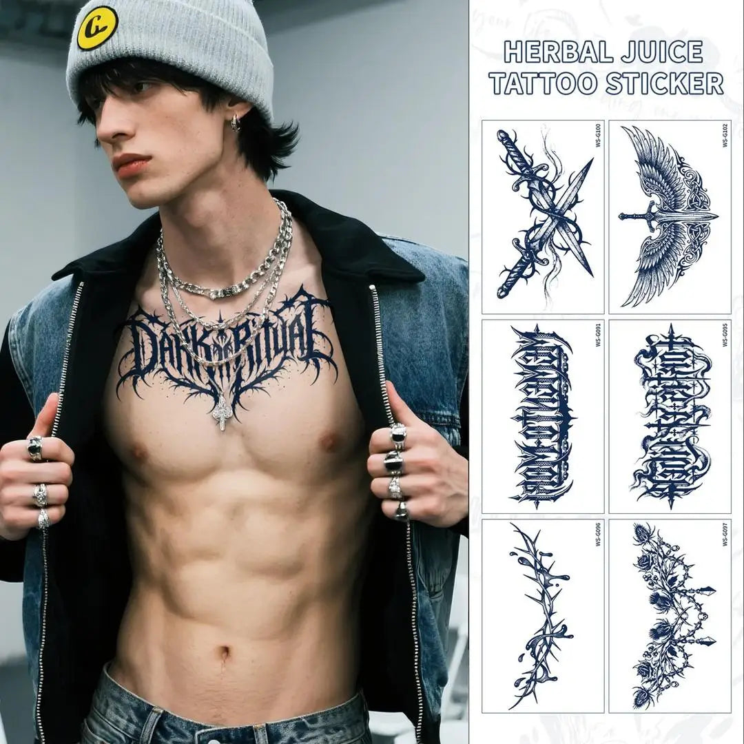 A Long Lasting Cyan Thorn Fake Tattoo Stickers 4/6/9Pcs, Non-Reflective Waterproof Temporary Decals for Belly Chest Back Waist Qme