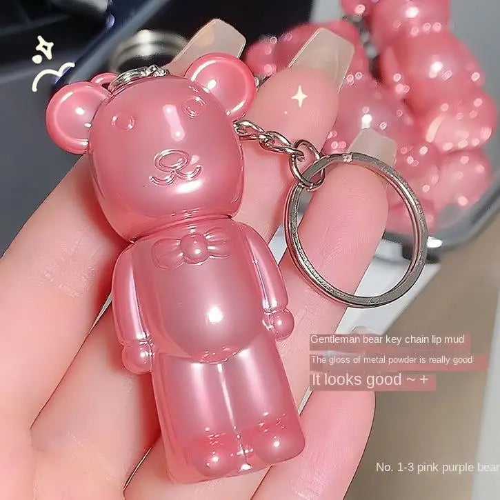 ZVEV Bear Lip Mud Matte Foggy Velvet Glaze Lipstick Keychain Pendant Qme
