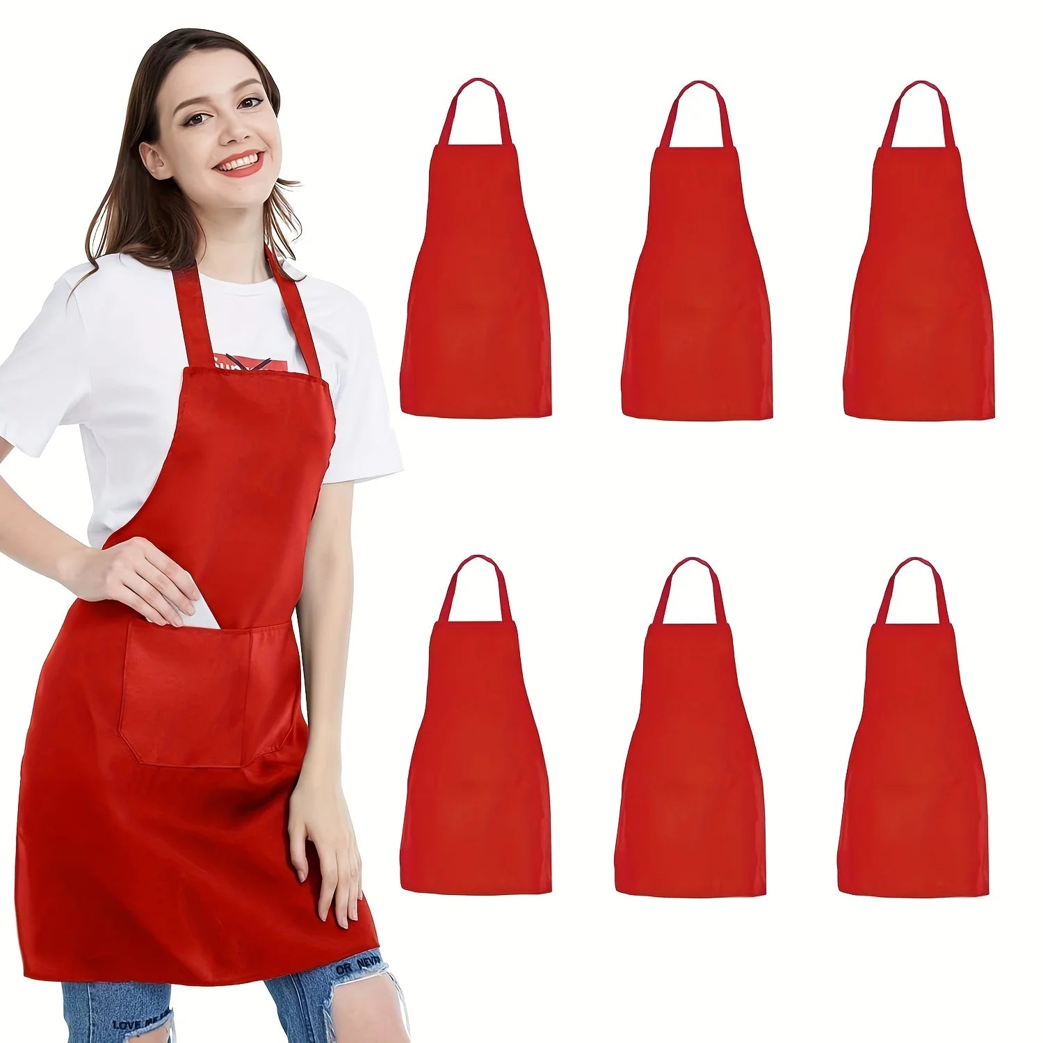 4pcs Adjustable Canvas Aprons with Pockets Comfort Fit for Cooking Chefs Waiters BBQs Hairdressers Easy Clean Qme Dark Red 6pcs OneSize