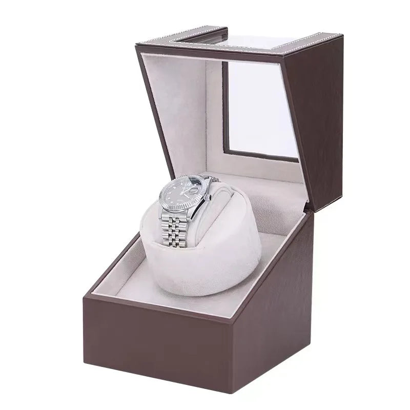 Watch Winder Automatic Winding Box for Mechanical Watches, Rotating Storage Case Watch Shaker, Automatic Watch Winding Device Qme Brown in Grey