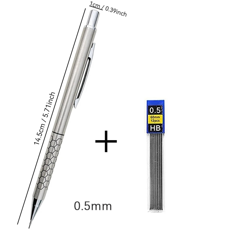 0.5 0.7 0.9mm Metal Mechanical Pencil with Eraser Set HB Lead Art Sketch Drawing Supplies Automatic Pencil Writing Stationery Qme