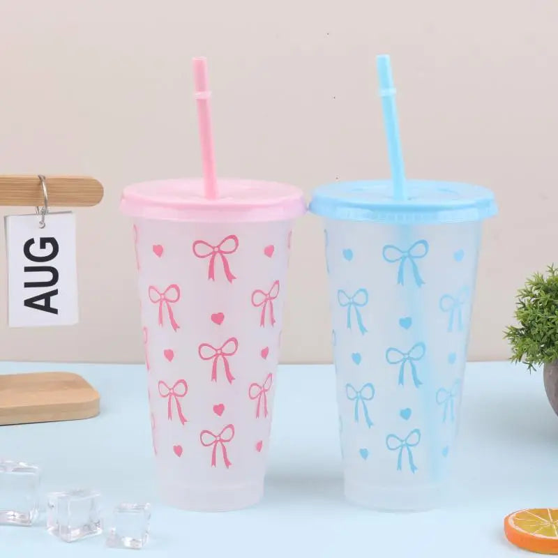 700ml With Lids Sippy Summer Sippy Cup Pink Bow Large Capacity Water Bottle Juice Milk Cup Cold Mug Qme