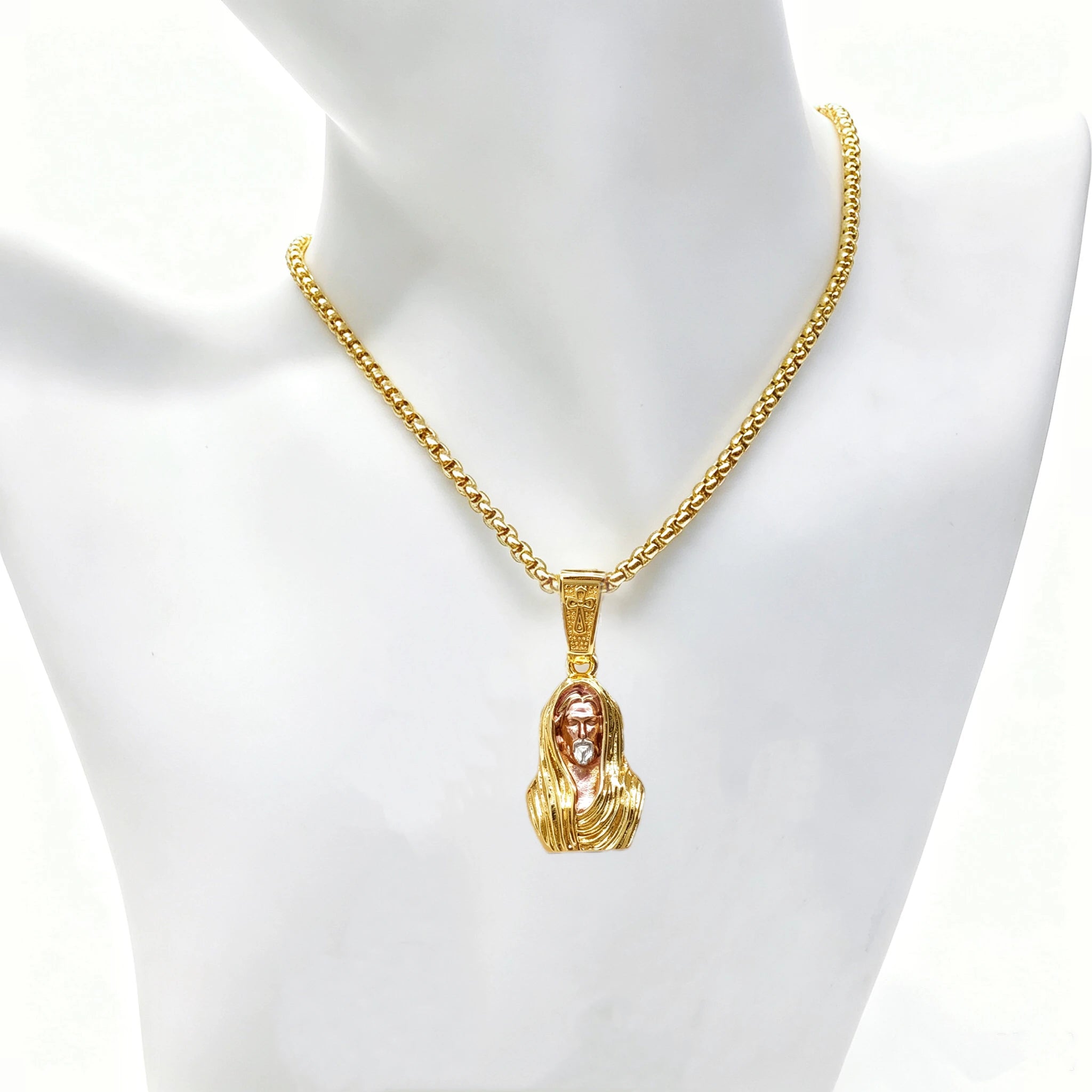 High-Quality Gold-Plated 3D Thick Jesus Portrait Stainless Steel Chain Necklace Classic Men Women Party Religious Faith Jewelry Qme