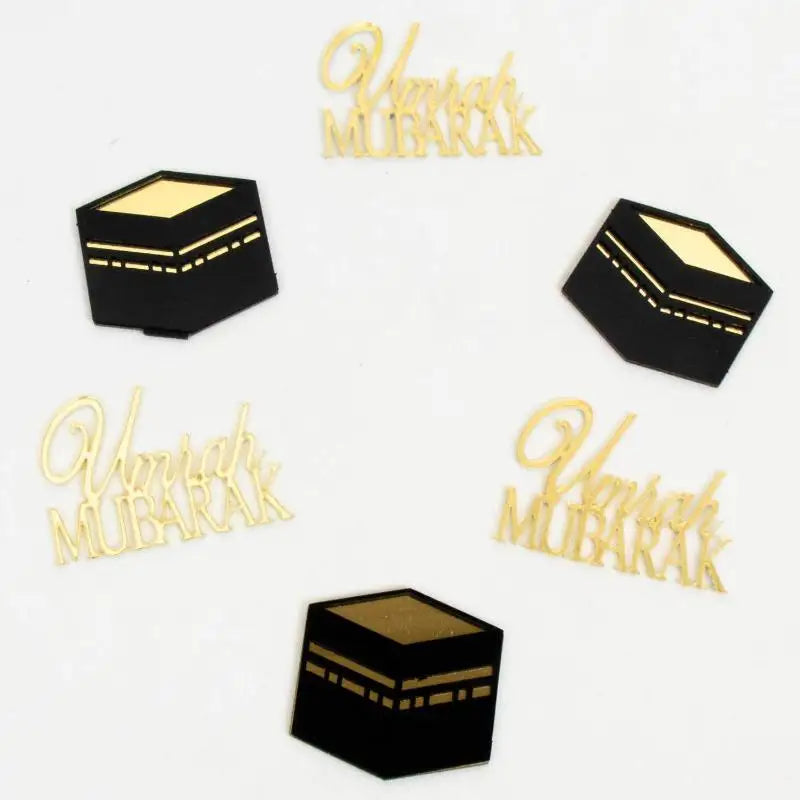6Pcs/set Golden Muslim Umrah Mubarak Topper Hajj Mubarak Cake Topper Kit Dessert Cupcakes Decoration Ramadan Decorations Qme