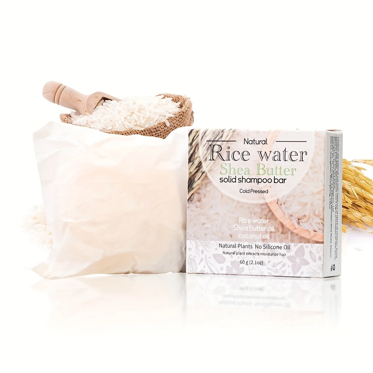 Rice Puree Essence Shea Butter Solid Shampoo Bar Deep Cleaning Double Qme