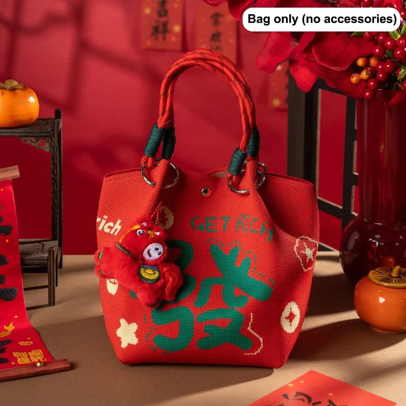 2026 Horse Year Cartoon Mascot Pony Knitted Bucket Bag Women Fashion