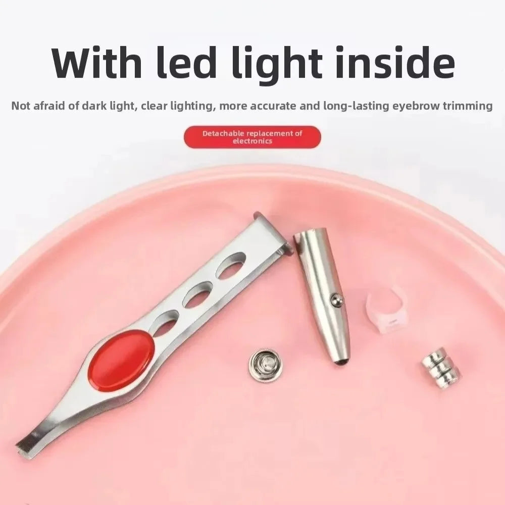 1pc Portable Stainless Steel Led Make Up LED Light Eyelash Eyebrow Clip Tweezer Set Smart Design Hair Remove Tweezer Makeup Tool Qme