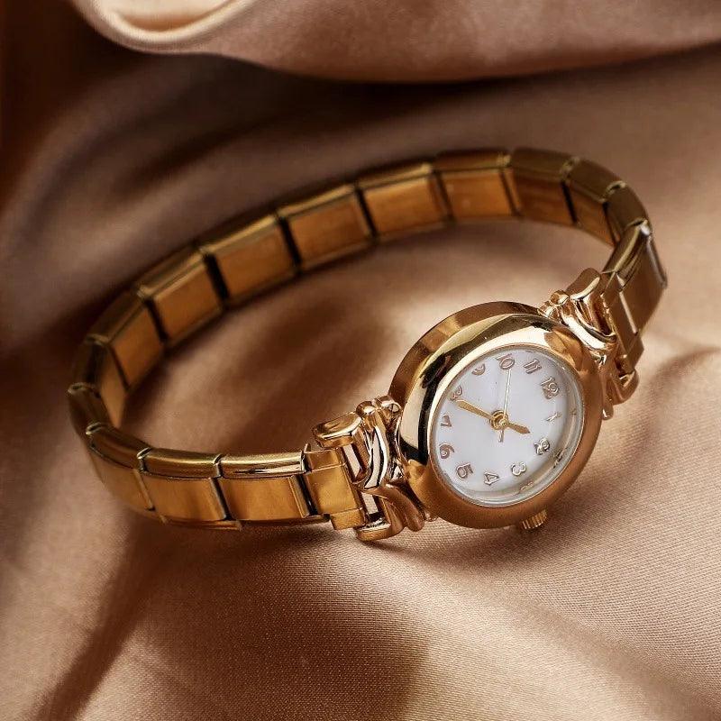 2025New Vintage High Quality Oval Inlaid Zircon Stainless Steel Watch Bracelet Women's 9MM DIY Italian Charm Bangle Jewelry Gift Qme