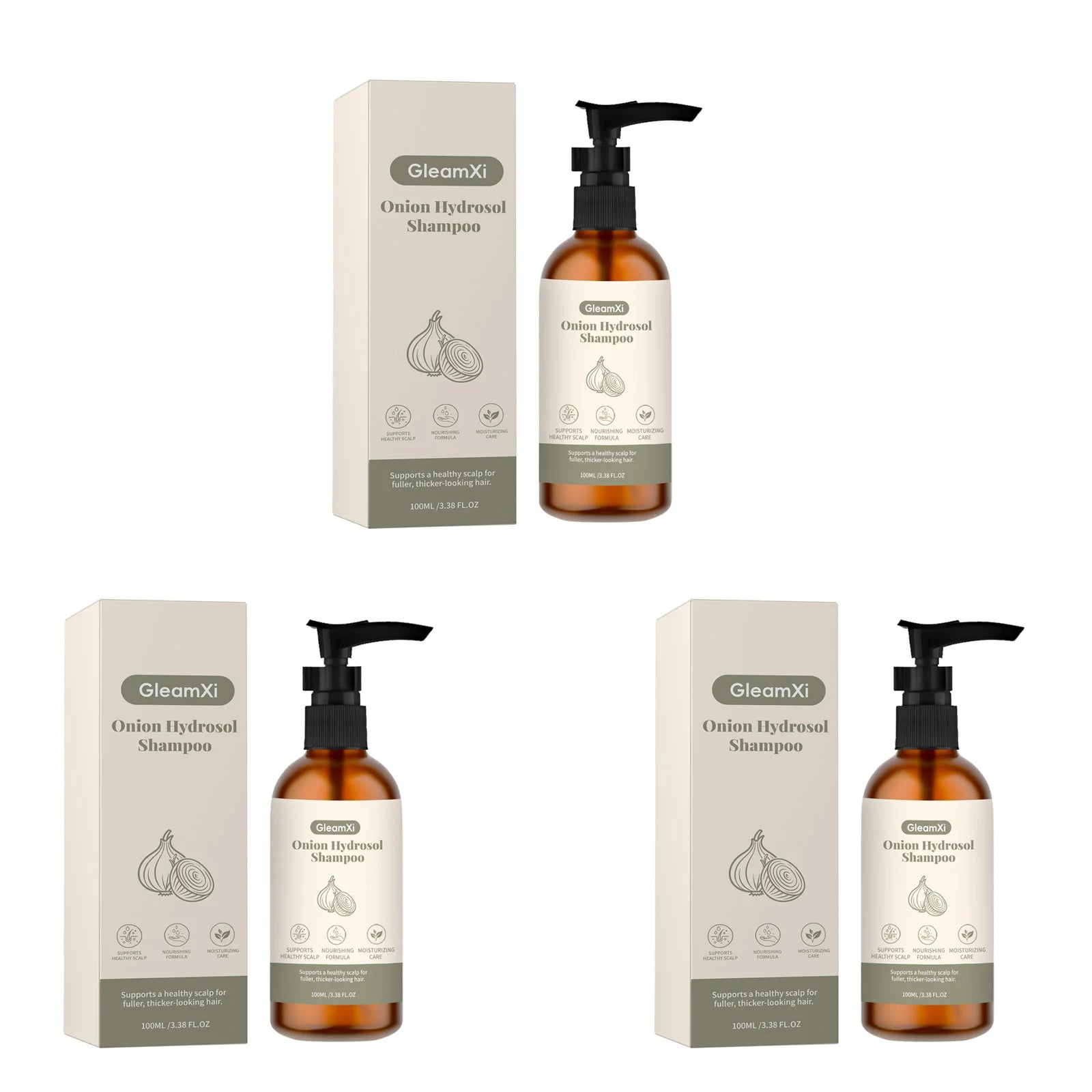 Gleamxi Onion Shampoo Lasting Moisturizing Frizz Damaged Hairs Repair Qme 3 X 100ml Boxed