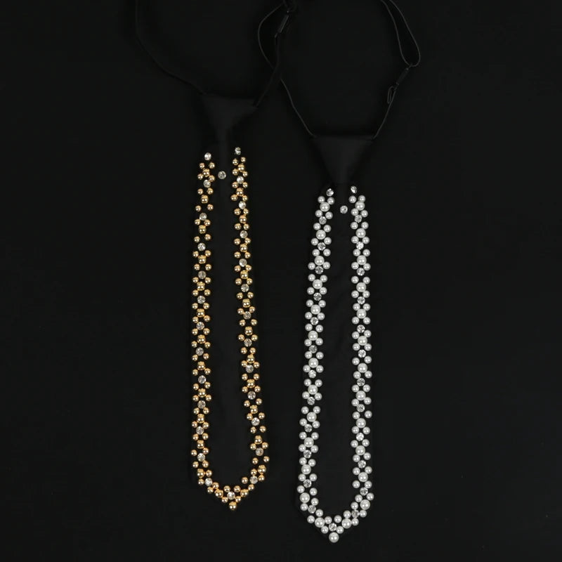 Luxurious Women Popular Shining Pearl Black Tie Trend Girls Qme