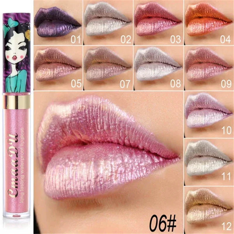 Gold Flash Liquid Lipstick Shimmer Lip Gloss Beauty Girl Diamond Glitter Lip Tint Waterproof Long Lasting Lipsticks Makeup Qme