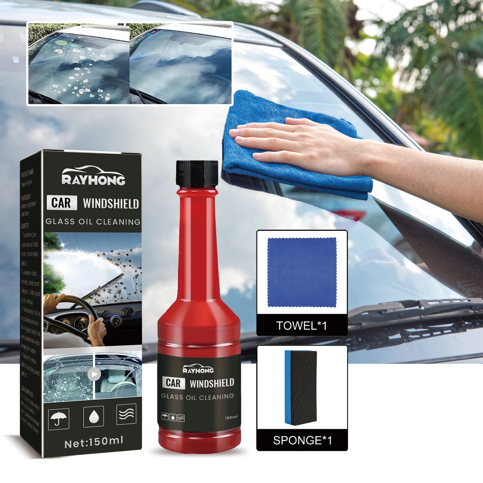 Windshield washer fluid; Automobile windshield cleaning agent for removing stains, rain and fog Qme