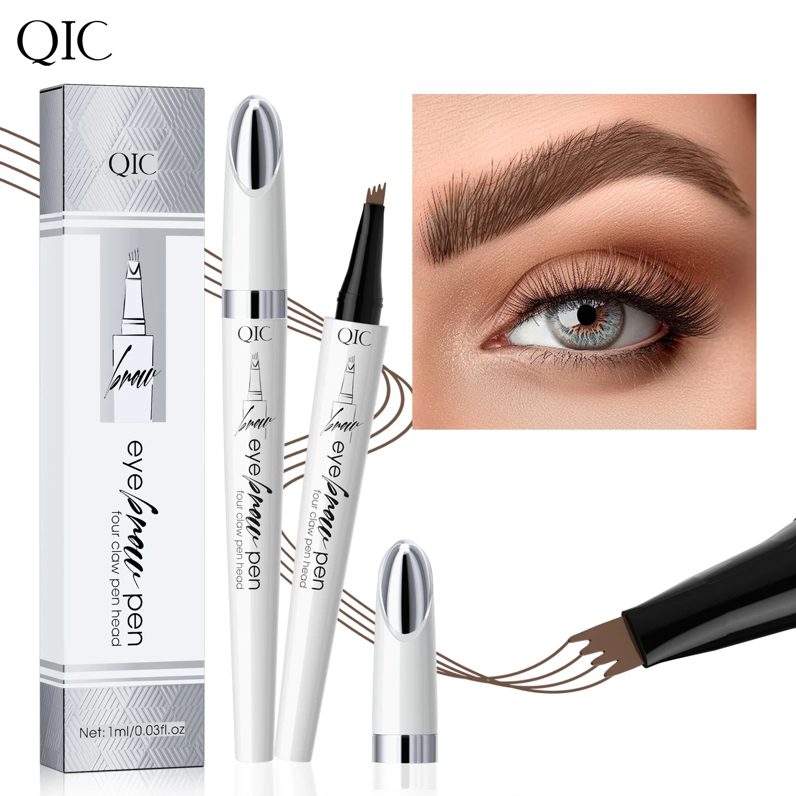 4 Colors Available 4 Split Tip Waterproof Eyebrow Pen, Long Lasting Anti-smudge Four-head Natural Microblading Eyebrow Pen Qme