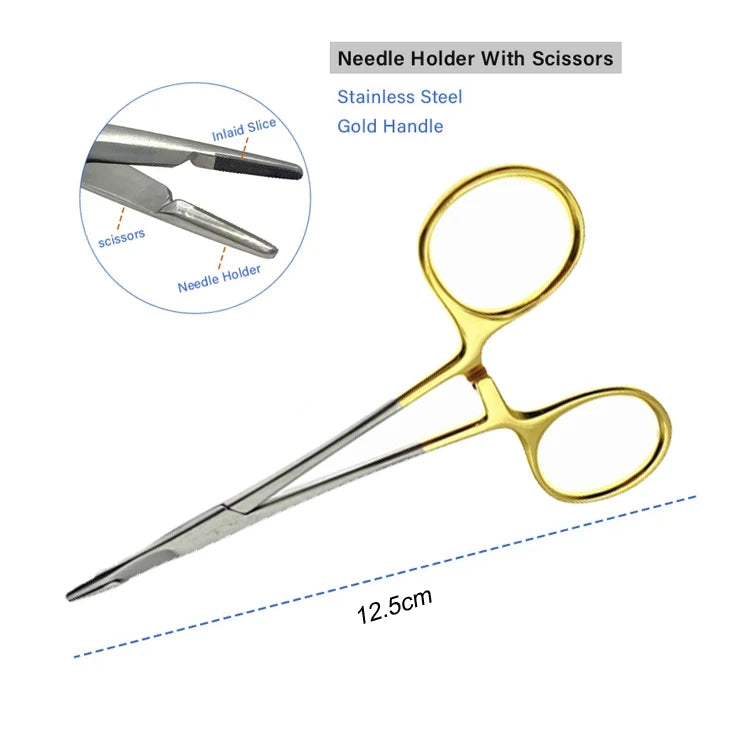 Multifunctional Needle Holder Scissors Insert Gold Handle Clamp Qme