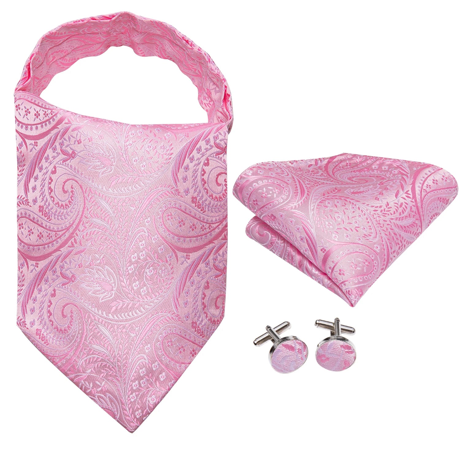 Hi-tie Mens Ascot Pocket Square Cufflinks Jacquard Paisley Floral Qme