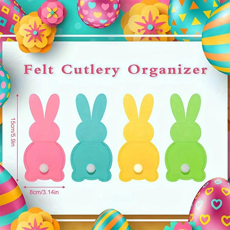 4Pcs felt tableware rack bag, creative Easter thickened felt cute rabbit tableware knife and fork storage party table decoration Qme