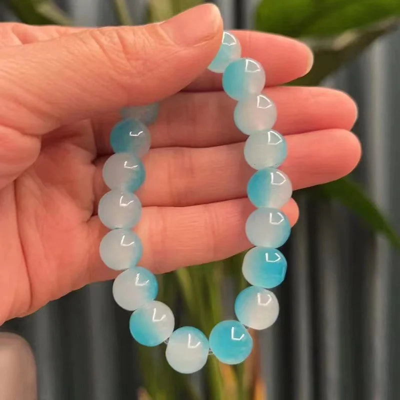 Chinese Imitation Bodhi Plate Playing Bracelet Girl Gradient Glass Bead Bracelet for Unisex Present DIY Jewelry Wholesale Qme blue 10mm