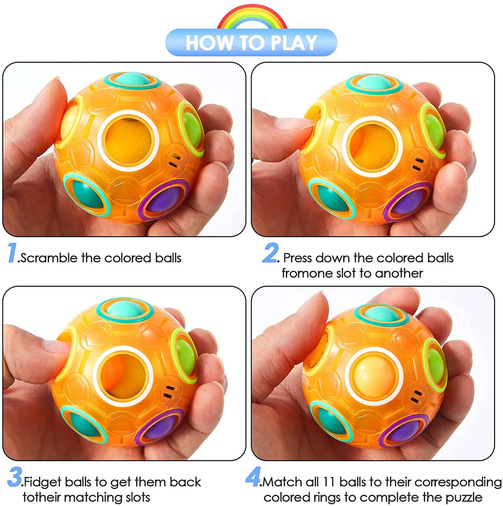 Magic Rainbow Puzzle Ball Speed Cube Ball Fun Stress Reliever Brain Teaser Color Matching 3D Puzzle Toy for Children Teen Adult Qme
