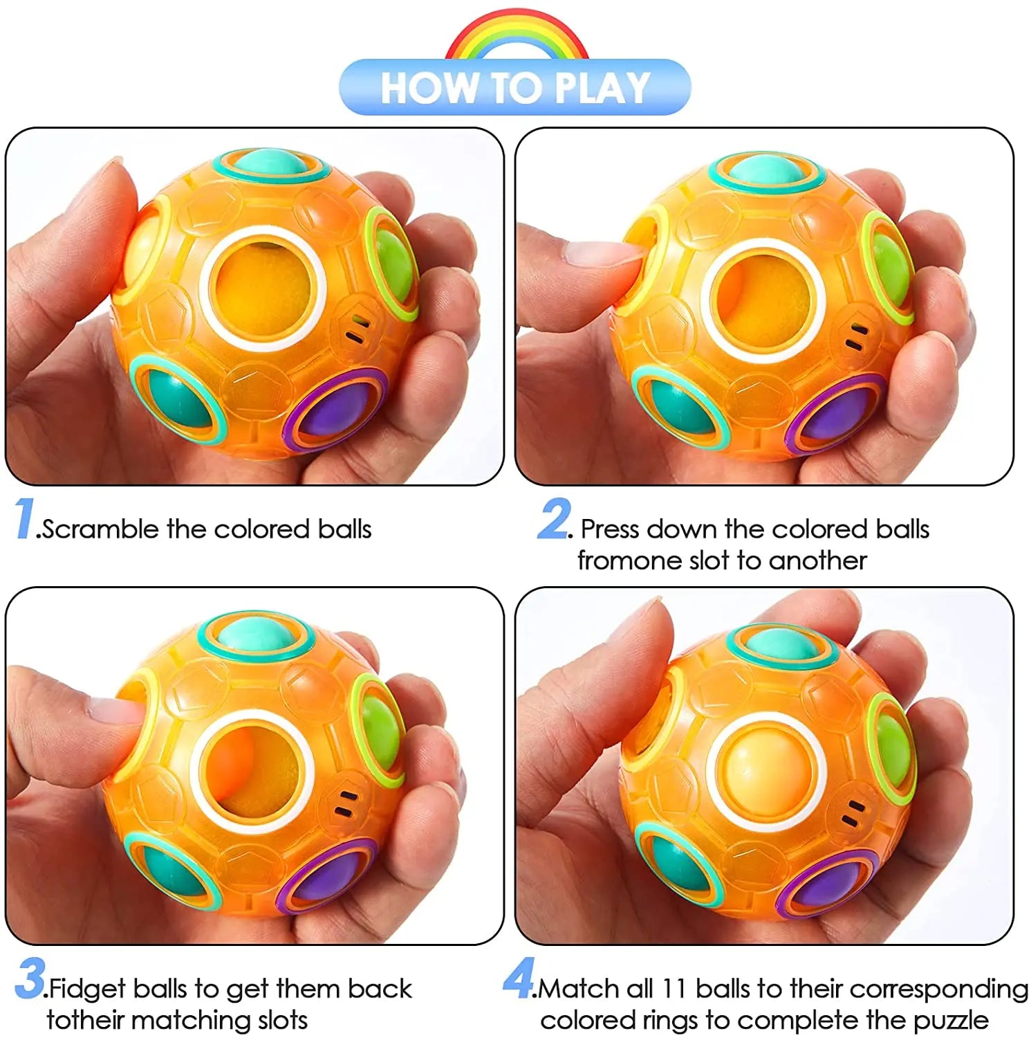 Magic Rainbow Puzzle Ball Speed Cube Ball Fun Stress Reliever Brain Teaser Color Matching 3D Puzzle Toy for Children Teen Adult Qme