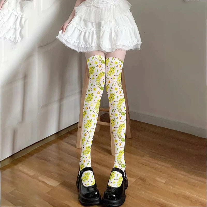 Rapeseed Flower Print Ladies Socks Fashion Stockings Casual Polyester Qme