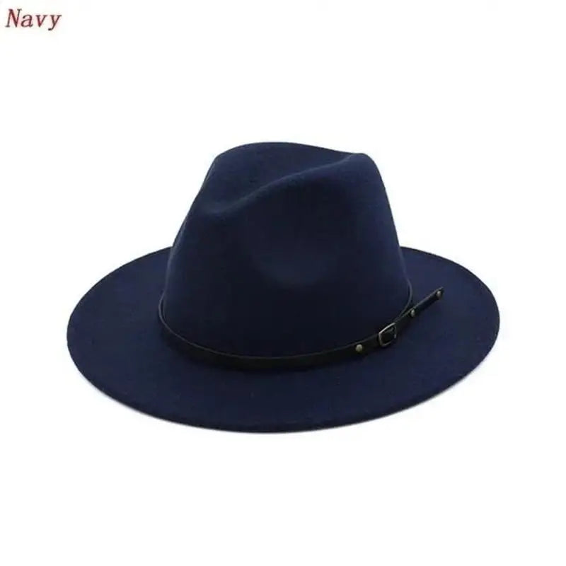 Men Women Fashion Vintage Simple Solid Wide Brim Felt Jazz Cap Church Qme