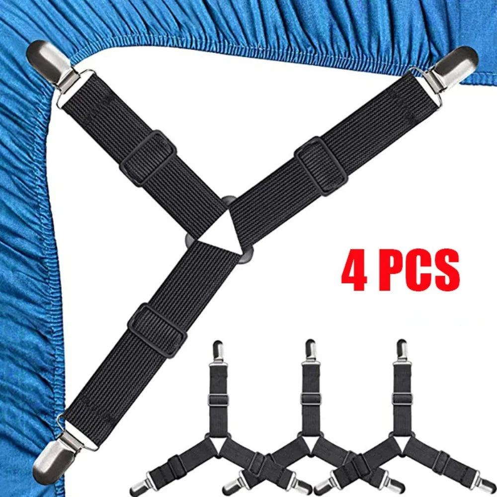 4PCS/Set Elastic Bed Sheet Mattress Cover Blankets Grippers Sheet Clip Holder Fasteners Kit Home Accessories Elastic Fixing Belt Qme 4pcs Black