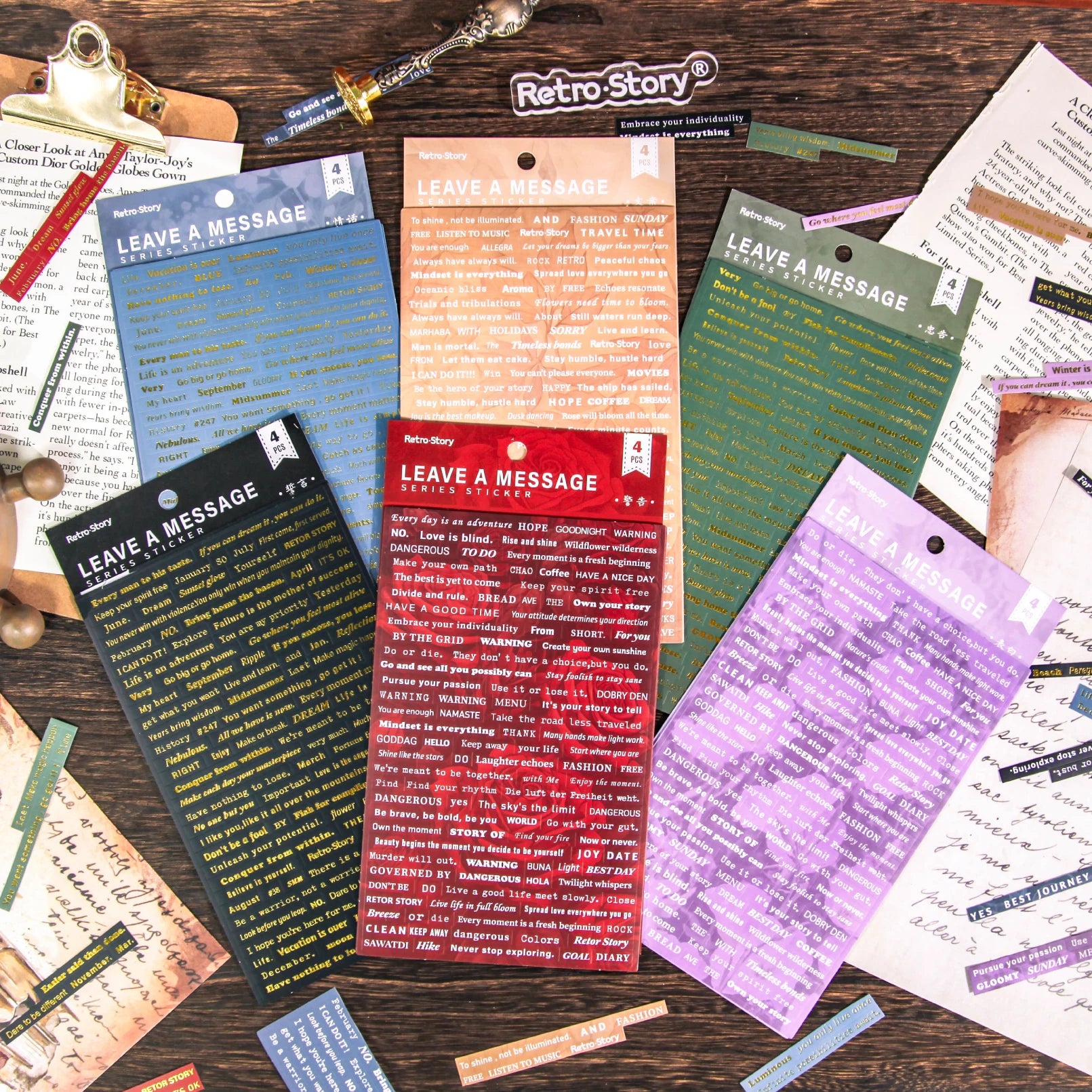 4 sheets Vintage English Text Label Stickers DIY Collage Junk Journal Scrapbook Supplies Decor Memo Sticker School Stationery Qme