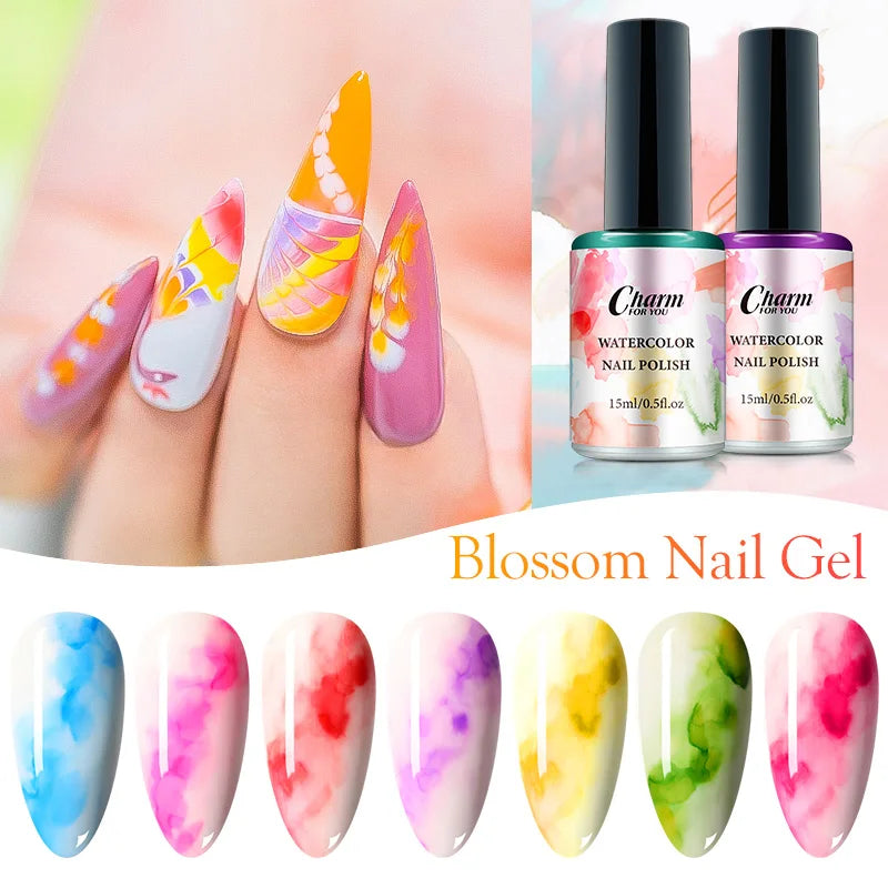 Clear Blooming Nail Gel Watercolor Marble Blossom Polish Spreading Qme