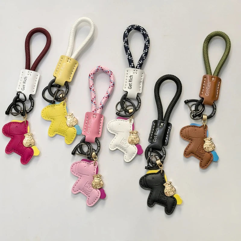 Money Soon Keychain Pendant Handmade Leather Car Key Chain Bag Cute Qme