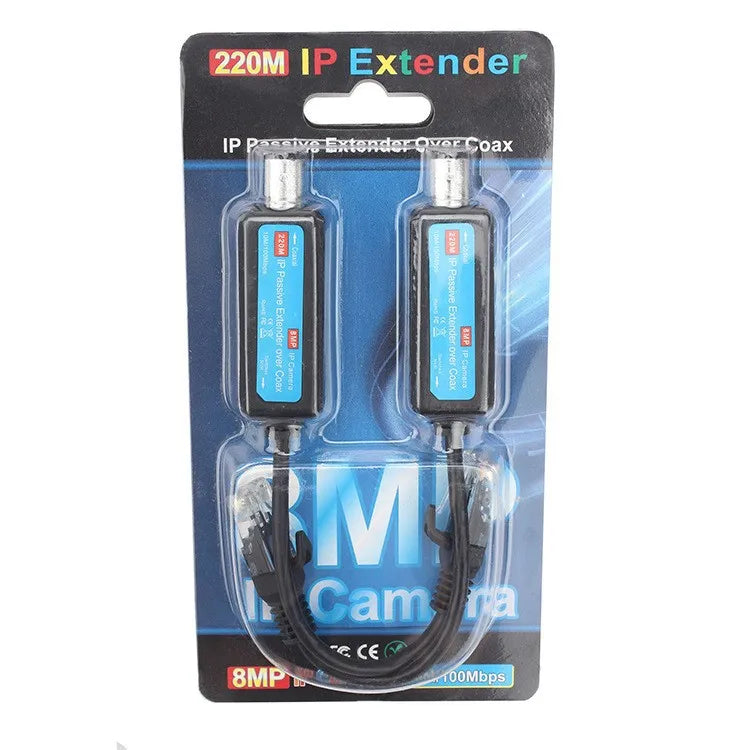 1Pair 10/100Mbps 1CH Passive IP Network Coaxial Transmitter Receiver Extender over Coax Stable Transmission for IP NVR Camera Qme