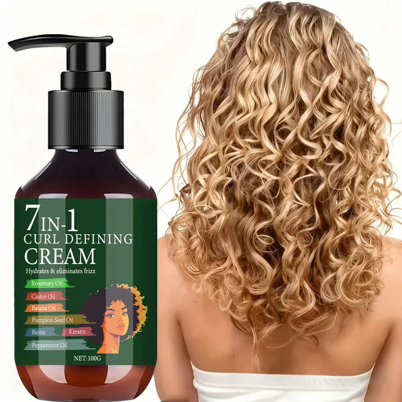 7-in-1 Curl Defining Cream with Rosemary & Castor Oil - Hydrates & Eliminates Frizz for Defined, Bouncy Curls Qme Default Title