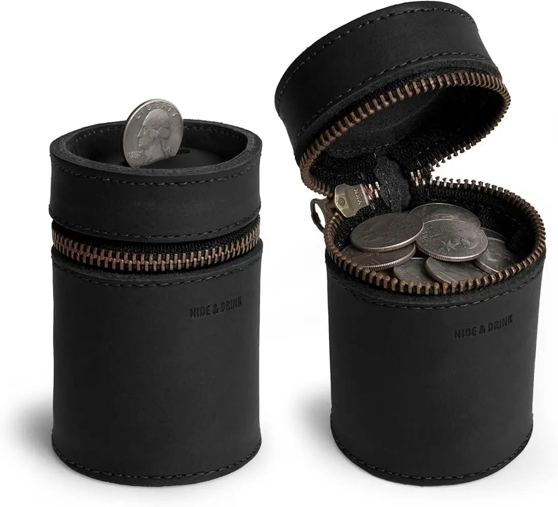 Genuine Leather Coin Pouch Piggy Bank Cash Holder Organizer Purse for Men & Women Money Saving Box Men's Change Purses & Pouches Qme Black