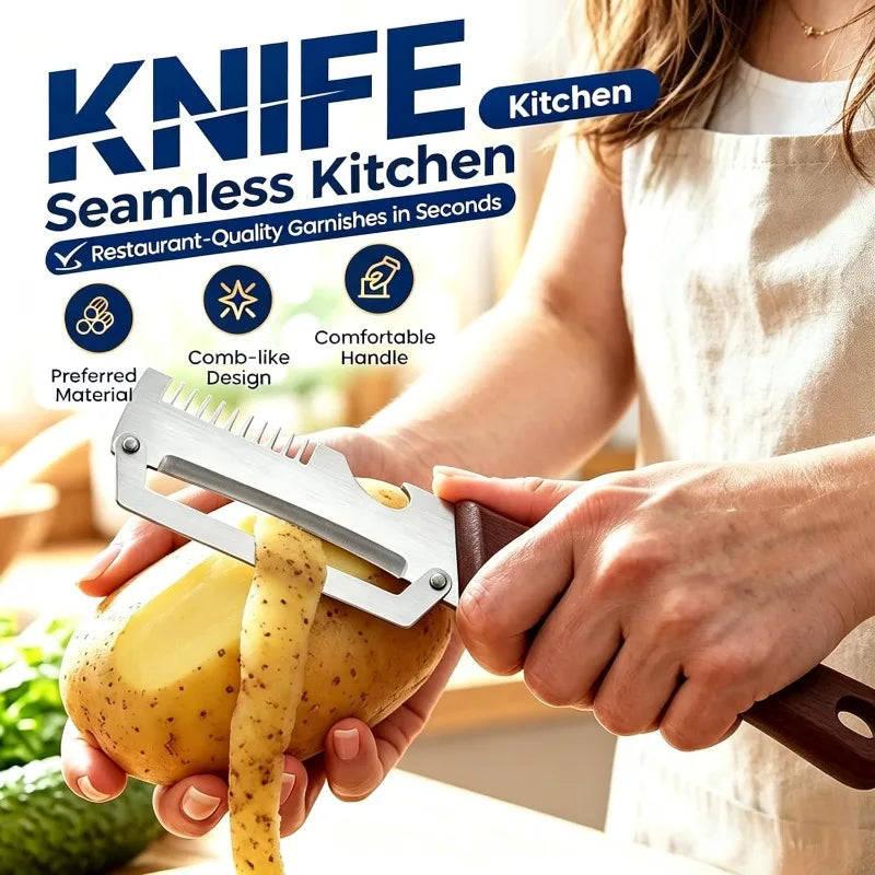 Stainless Steel Peeler with Wooden Handle 3-in-1 Fruit Potato Peeler with Bottle Opener Fruit and Vegetable Scraping Tool Qme