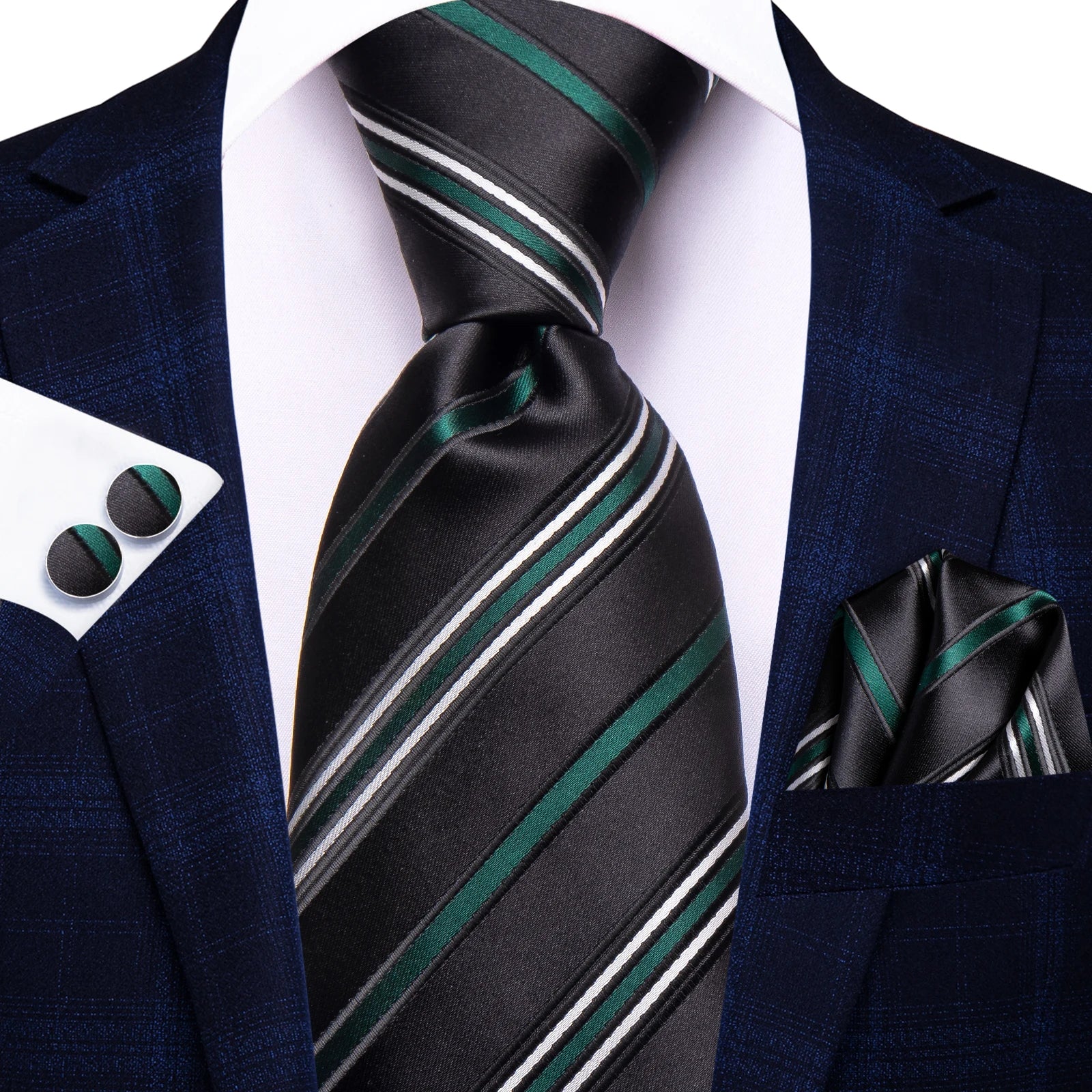 Hi-tie Mens Tie Blue Checks Plaids Silk Wedding Men Fashion Design Qme HT-N-0163