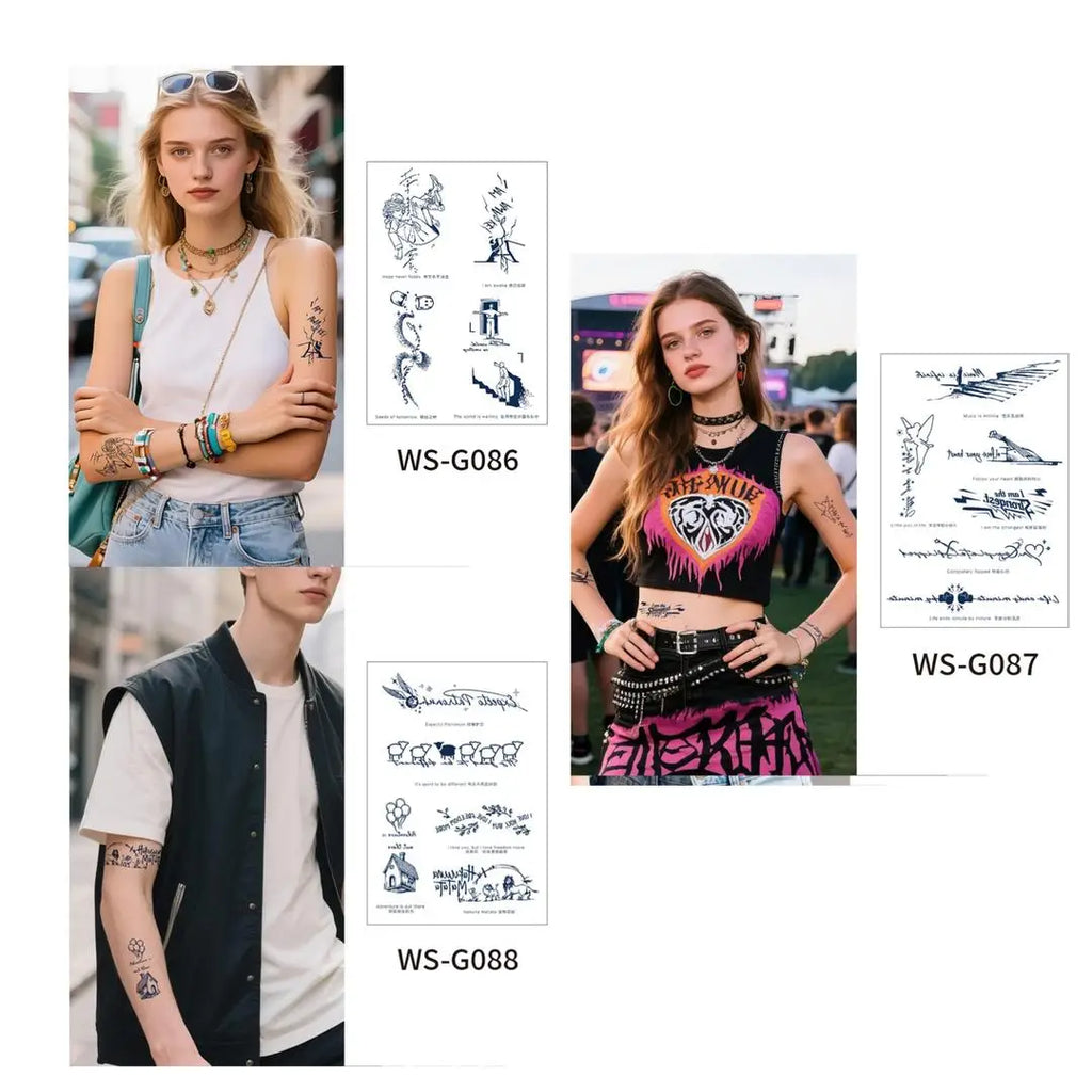 A 6pcs Disposable Small Tattoo Stickers for Women Men Flowers Moon Heart Temporary Tattoos for Hand Chest Wrists Finger Body Art Qme 3pcs WS-G086-G088