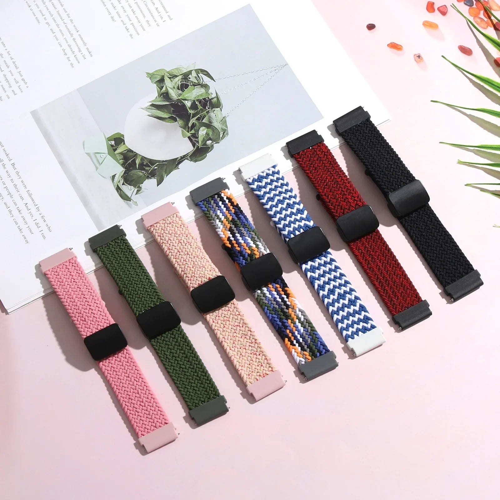 A Adjustable Nylon Braided Watch Strap with Folding Buckle Magnetic Wristband for Samsung Watch 5 6 7 Huawei GT5 GT6 Qme
