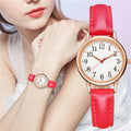 Leather Strap Movement Women Quartz Fine Watch Easy To Read Arabic Numerals Simple-Dial Fashion Minimalism Daily Versatile Watch Qme Red