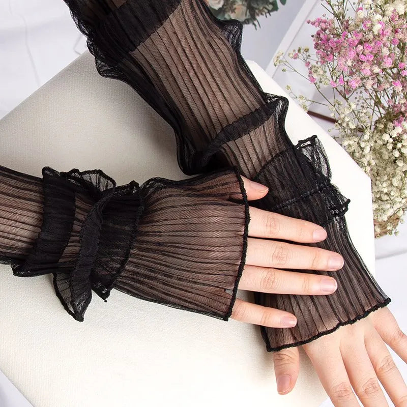Women Summer Long Sun-protective Sleeve Sweet Fingerless Gloves Qme