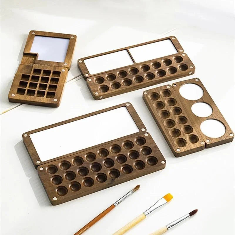 Handmade Portable Wooden Watercolor Paint Box Magnetic Suction Qme