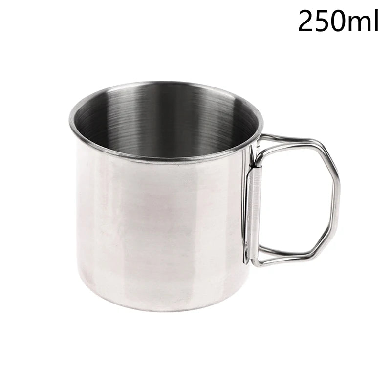 Stainless Steel Folding Handle Cup Portable Carabineroutdoor Camping Qme 250ML