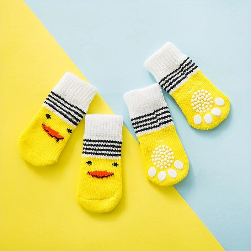 Pet socks, anti dirt and anti slip dog foot covers, Teddy Bears, Puppy Cotton Socks, 3D Doll Dog Shoes, set of 4 universal for c Qme YELLOW L